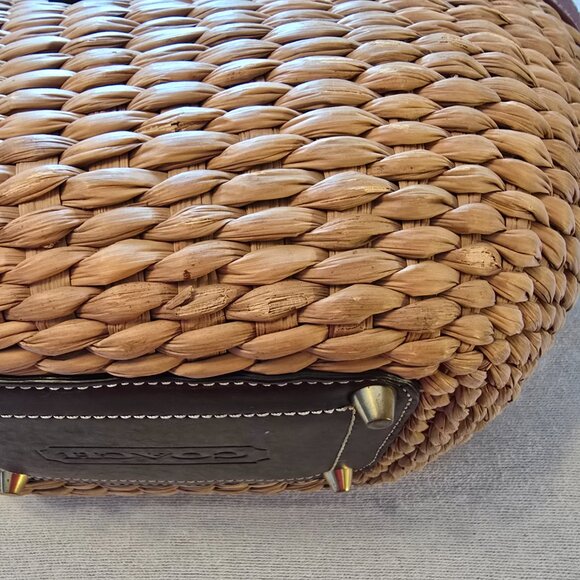 Coach Legacy 10728 Basket Tote Woven Straw Espresso Brown Leather Turn Lock GUC - Picture 13 of 16
